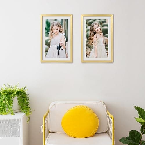 upsimples 11x17 Picture Frame Set of 5, Display Pictures 9x15 with Mat or 11 x 17 Without, Wall Gallery Poster Frames, Gold thumbnail 2