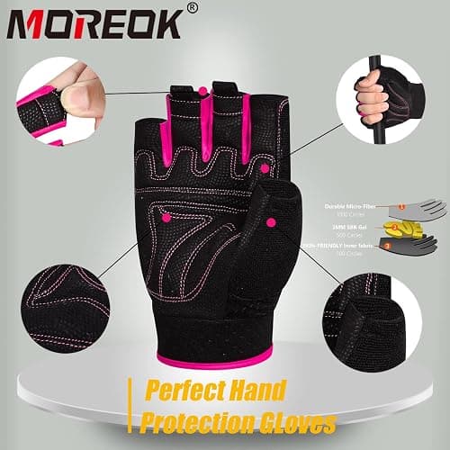 MOREOK Workout Gloves Padded Weight Lifting Gloves for Men/Women, [3MM Gel] Fingerless Grip Gym Gloves Fitness Gloves for Exercise,Hanging,Weightlifting, Cycling, Pull ups, Rowing thumbnail 4