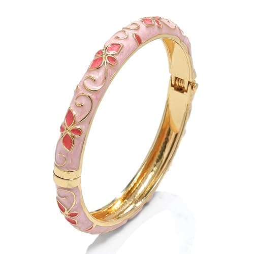 sunglnl Cloisonne Bracelet For Women, 4 Petals of Flower Shaped Enamel Bling Chunky Bangle Trendy Cute Colorful Gold Plated Vintage Bracelets Stackable Wife Jewelry Friendship Gift - Image 1