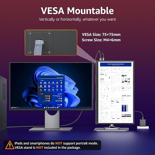 VisionOwl Large Portable Monitor 18.5-Inch 1080P FHD 100Hz Refresh Rate Laptop Monitor, 125% sRGB, IPS Panel, USB-C & HDMI for Laptop, PC, Mac, PS5, Xbox, Built-in Kickstand, Speakers, VESA Mountable thumbnail 5
