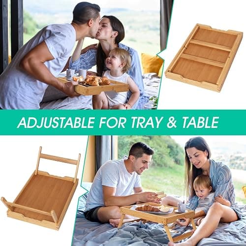 Artmeer Bed Tray Table with Folding Legs,Bamboo Breakfast in Bed for TV Table, Laptop Computer Tray,Eating,Snack Tray(Bamboo) thumbnail 5