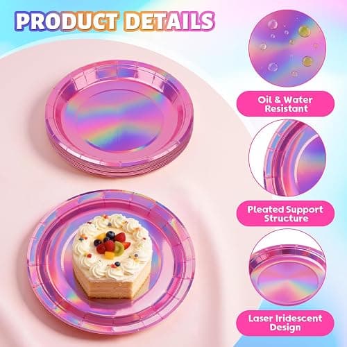 FunisFun Disco Plates Disposable Disco Ball Plates for 70s Disco Party Decorations Wedding Birthday Bachelorette Party 9" (Iridescent Pink, 9IN25P) thumbnail 4