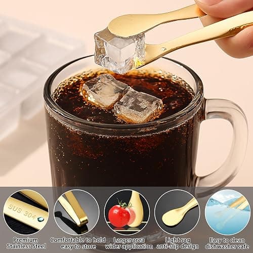 8PCS Gold Mini Metal Tongs,4.3"/11cm,Stainless Steel 304,for Ice Cube,Sugar | Kitchen Accessories for Serving Food, Salad, Toaster, Desserts thumbnail 4