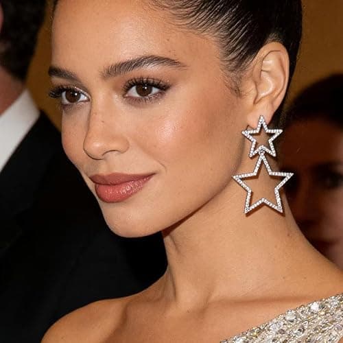 Ymimanchil Star Earrings for Women Silver Star Earrings Dangle Rhinestone Star Stud Earrings Rhinestone Big Star Dangle Earrings thumbnail 3
