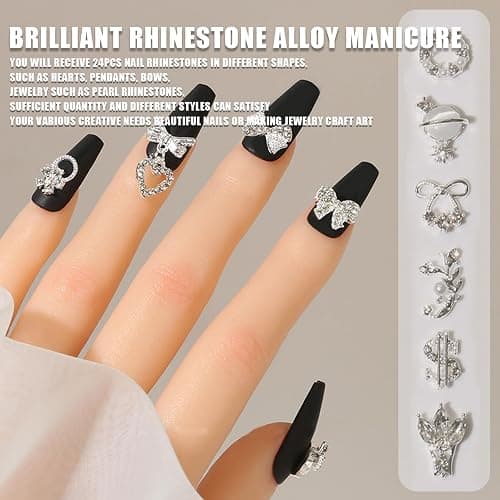 3D Nagel Charms, 24 Stück Glänzende Nagel Strass Edelsteine Herz Bogen Dangle Nail Art Charms Silber Metall Nagel Schmuck Luxus Nail Art Dekoration für Nail Design DIY Handwerk thumbnail 5
