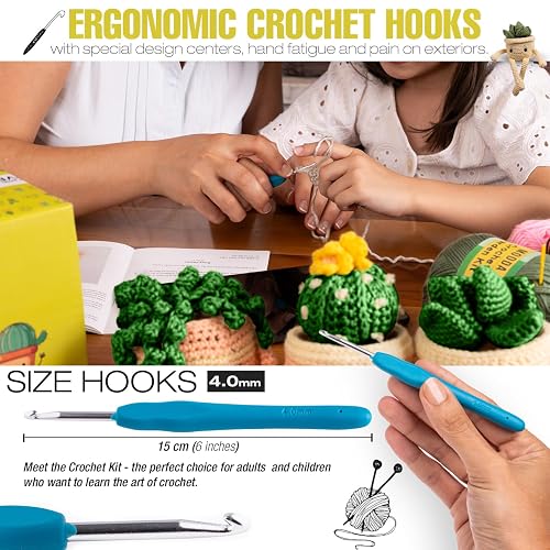 MODDA Crochet Kit for Beginners - Beginner Crochet Starter Kit with Easy-to-Follow Video Tutorials, Learn to Crochet Kits for Adults and Kids, DIY Knitting Supplies, Cactus Kit, 4 Pack Plants Family thumbnail 7