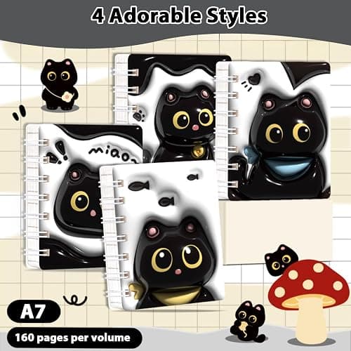 Mangpung 24 Packs Cute Black Cat Mini Notebooks Kawaii Portable Pocket Notebook for Black Cat Birthday Party and Office Party Favors College Ruled Pages thumbnail 2