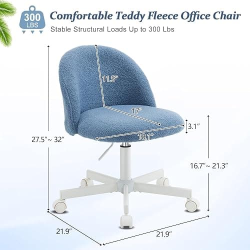 VINGLI Cute Candy Chair Armless Comfy Small Office Desk Vanity Chair with Wheels & Lumbar Support,Teddy Adjustable Rolling Swivel Computer Task Ch for Home Office,Bedroom,Fog Blue thumbnail 2