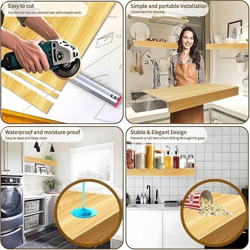 Jespeed 4 Pcs Wire Shelf Liner Cover, 24x16in Faux Wood Shelf Covers Moisture-Resistant PVC for Closet, Pantry, Kitchen & Bathroom Storage thumbnail 4