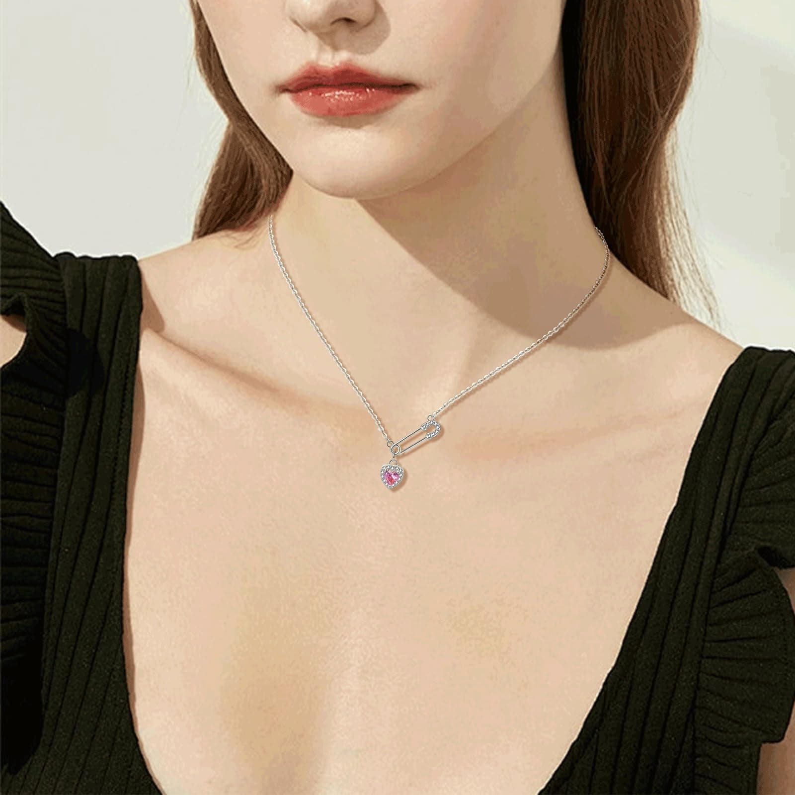 925 Sterling Silver Safety Pin Necklace Heart Pendant Necklace Choker Necklace For Women Paper Clip Pendant Fashion Jewelry thumbnail 4