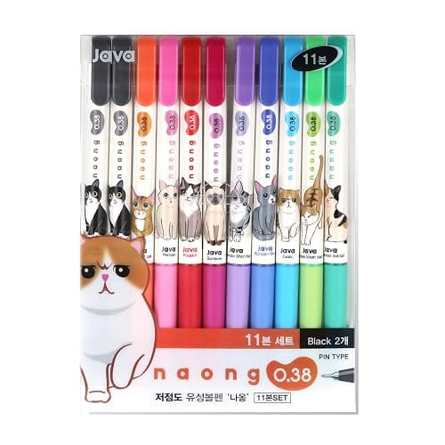 Gel Pens Office School Supplies - Cat 0.38mm Gel Ink Rollerball Ballpoint Pen Korea Kawaii Stationery Non-Smudge, Quick-Drying Writing, Pack of 11 - Multicolor - Image 1