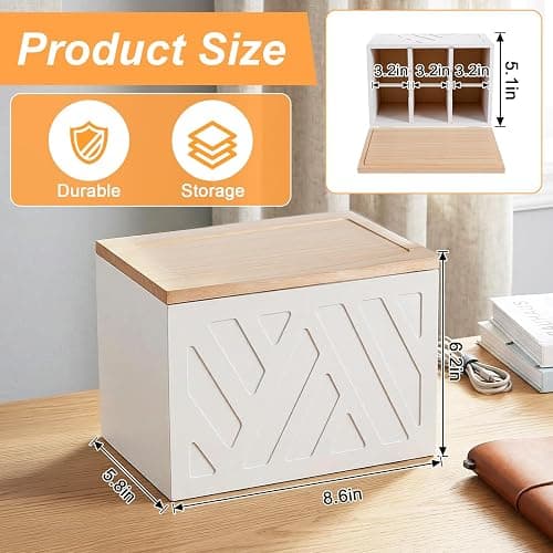 Oqqlin Tampon Holder for Bathroom Storage, Feminine Products Organizer with Lid Wooden Shark Week Tampon Storage for Bathroom, Bedroom, Toilet (White) thumbnail 2