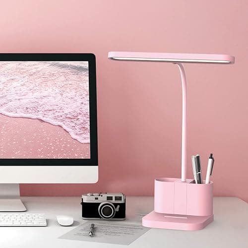 AXX Pink Desk Lamp for Home Office, Cute Table Lights for Bedrooms, Kawaii, Dimmable LED, Flexible Gooseneck, Pen Holder, Touch Control, Room College Dorm Essentials for Teen Girls Kids thumbnail 6