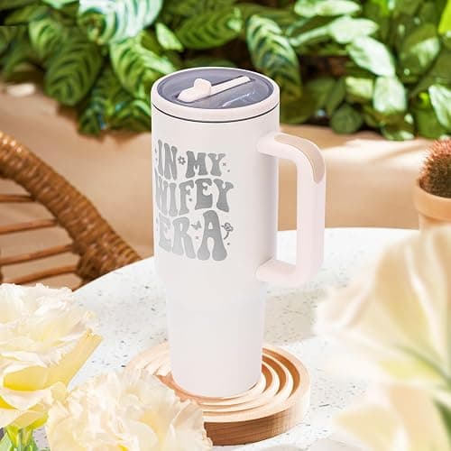 JETIKON 40oz Stainless Steel Insulated Tumbler with Handle and Straw - In My Wifey Era - Perfect for Bride, Bachelorette, Wedding Gifts thumbnail 2