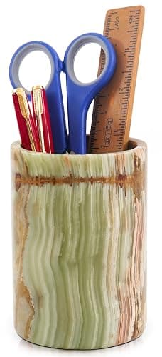 Radicaln Marble Pen Holder For Desk 4" Inches Green Onyx Handmade Stationary Holder For Office Supplies, Ideal Pencil Holders & Desk Organizer, Use for Makeup Accessories - Image 1