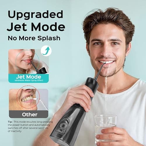 COSLUS Portable Water Flosser for Teeth: 4 Modes & 5 Intensity Levels Professional Electric Dental Pick for Sensitive Gums, Braces & Orthodontic - Cordless for Travel Use, for Adults, BPA-Free, Black thumbnail 4