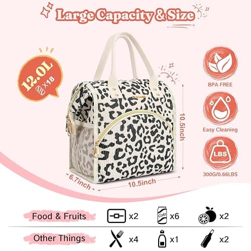 Lunch Bag Women Insulated Lunch Box Wide-Open Lunch Tote Bag Large Drinks Holder Durable Nylon Thermal Snacks Organizer for Men Adults Work Picnic Hiking Beach Fishing, Black Panther Corduroy - Cow Corduroy thumbnail 2