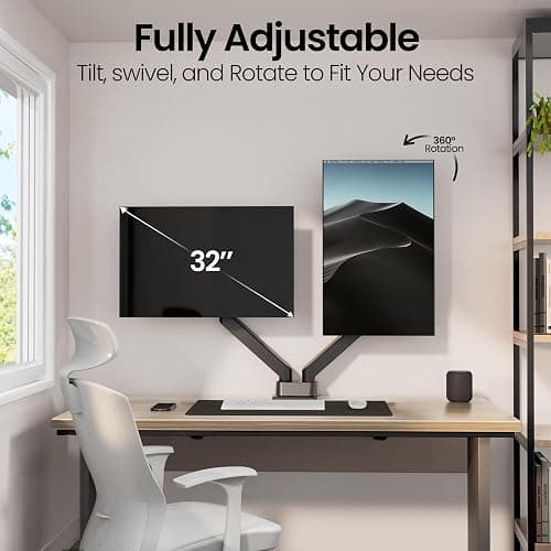 EVEO Premium Dual Monitor Mount 14"-32” Dual Monitor Arm VESA Bracket Adjustable Height Gas Spring Dual Monitor Stand, Screen Full Motion Dual Monitor Arm-Computer Monitor Stand for 2 Screens - Black thumbnail 3