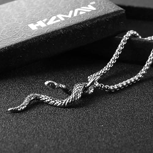 HZMAN Gothic Jewelry Men's Stainless Steel Animal Snake Pendant Chain Necklace thumbnail 3