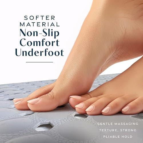 SlipX Solutions Power Grip Bathtub Safety Mat | Precision Grip Technology for Longer, Stronger, & Softer Wet Surface Protection | Solid Gray 39"x16" thumbnail 4