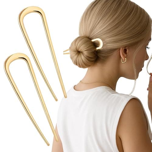 JIRIS 2PCS 4.2Inch French Hair Pins U-Shaped Pins for Women and Girls Fashion Metal Hair Pin French Twist Hair Pins for Buns, Updos,Stylish and Functional(set1-gold) thumbnail 7