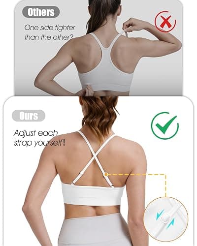 VEQKING Adjustable Sports Bras for Women, V Neck Cross Back Strappy Spaghetti Straps Padded Yoga Bra, 3 Pack thumbnail 4