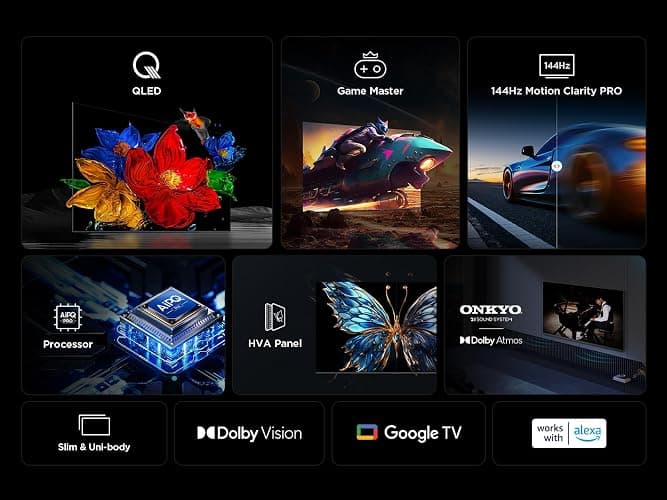 TCL 98T8C 98 Zoll QLED 4K HDR Ultra HD Fernseher, Smart TV mithilfe von Google TV (Dolby Vision Atmos, 144Hz Motion Clarity Pro, Game Bar, ALLM, FreeSync, Onkyo 2.1 Sound,Sprachsteuerung) thumbnail 5