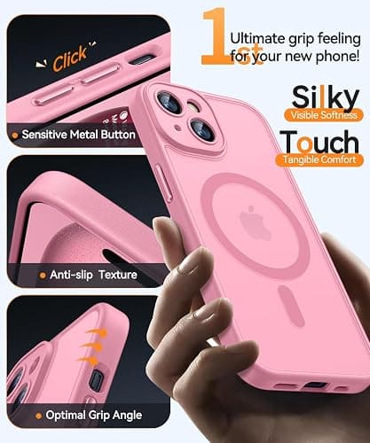 CANSHN Magnetic for iPhone 15 Case, Upgraded [Full Camera Protection] [Compatible with Magsafe] [Translucent Matte] Shockproof Protective Phone Case for iPhone 15 6.1" - Pink thumbnail 5