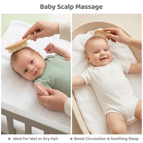 5 Piece Baby Hair Brush Set, Wooden Baby Brush and Comb Set with Natural Soft Goat Hair Bristles, Cradle Cap Brush, Baby Essentials Grooming Kit for Boy Girl thumbnail 5