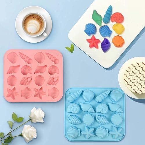 2pcs Seashell Silicone Molds, Ocean Themed Silicone Chocolate Molds, Non-Stick Shell, Starfish, Conch Candy Molds, Reusable for Cake Decoration, Party Treats, DIY Handmade Chocolate Candy and Snacks thumbnail 2