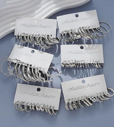 36 Pairs Gold Hoop Earrings Set for Women, Chunky Gold Earrings Multipack, Trendy Silver Hoop Earring Pack Jewelry thumbnail 7