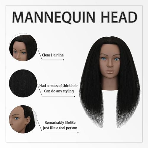 Sirydtm 18" Mannequin Head Human Hair 100% Real Human Hair Mannequin Head Cosmetology Makeup Doll Training Head With Table Clamp Stand for Curling, Cutting Dyeing & Hairdresser School Training thumbnail 5