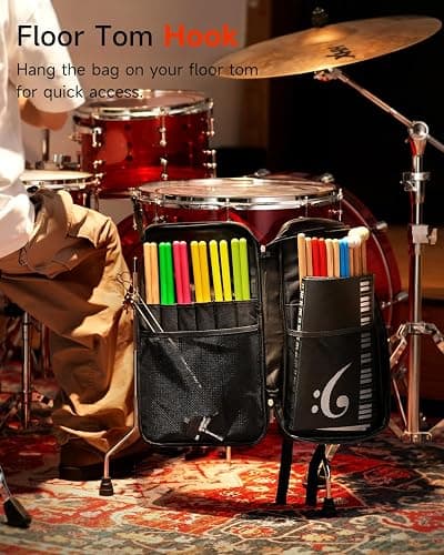 Donner Drumstick Backpack Bag, Large Capacity Padded Double Shoulder Straps for all Drum Accessories, Holds up to 12 Pairs of Drumsticks thumbnail 2