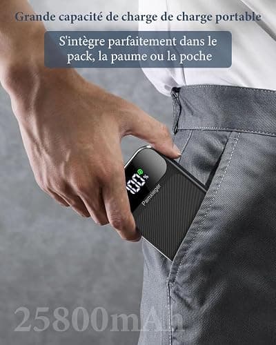Batterie Externe, 22,5 W 25800 mAh Power Bank, Batterie Portable USB C entrée et Sortie PD3.0 QC4.0 Charge Rapide Powerbank Compatible avec iPhone17 16 15 14 13 12 Pro Max Plus iPad Pro etc. thumbnail 6