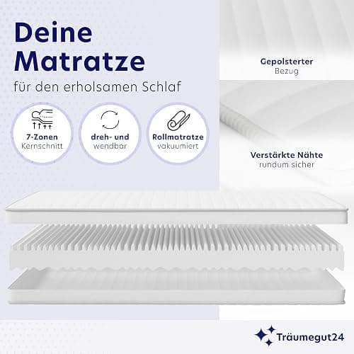 Träumegut24 AquaFlex 7-Zonen Matratze 140x200 cm | H2&H3 | Ergonomische Kaltschaummatratze | Hypoallergen & Antibakteriell | Bezug abnehmbar & waschbar | Oeko-TEX® | (19cm, 140 x 200 cm) thumbnail 6