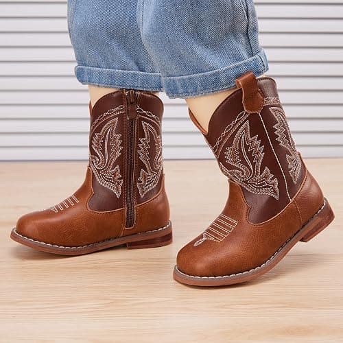 BMCiTYBM Toddler Cowboy Boots Western Cowgirl Boots Boys Girls Mid Calf Square Toe Riding Walking Shoes thumbnail 2