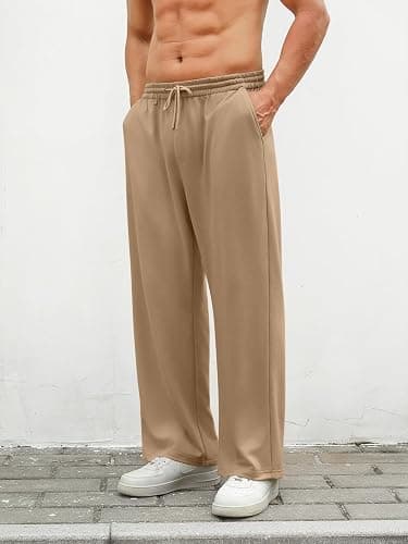 Hardaddy Men's Lightweight Sweatpants Baggy Straight Open Bottom Wide Leg Drawstring Lounge Athletic Pants with Pockets thumbnail 6