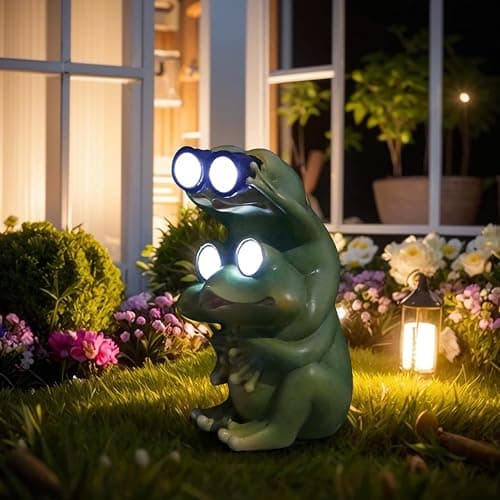 Juliahestia Garden Decor Outdoor Statue: Yard Frog Solar Figurines Patio Animal Art Home House Outside Decorations Porch Lawn Ornaments Gardening Gifts Ideas for Women Mom Mother Grandma Birthday - Frog Statue thumbnail 3