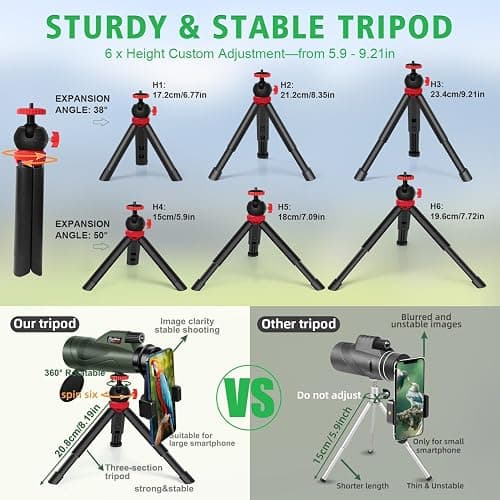 Pankoo 12x60 HD Monocular Telescope for Adults high Powered | Comes with Smartphone Adapter Tripod Hand Strap | Suitable for Bird Watching Sports Hiking Traveling thumbnail 5
