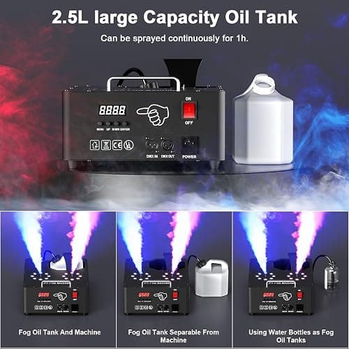 2000W Professional Fog Machine with Lights,Dual Nozzle 8+8 RGB 3W LED Lights Wireless/Manual/DMX Control Adjustable Smoke Direction, 2.5L Tank LCD Display 30000CFM for Halloween Christmas Wedding-1PC thumbnail 5