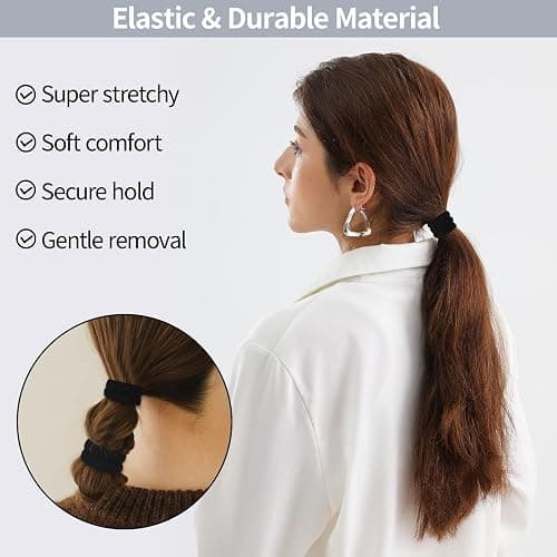 150 Pcs Seamless Elastic Hair Ties No Damage for Thick & Thin Hair, Ponytail Holders, Elastics, Soft Pony Tails Bands for Women, All Black thumbnail 3