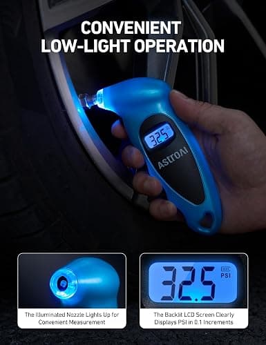 AstroAI Digital Tire Pressure Gauge 0-150PSI Calibrated to ANSI B40.7 +/-1PSI, Accurate in 0.1 Increments, Tire Repair Tools 4 Pressure Measurements for Car Truck with Backlight LCD, Blue thumbnail 2