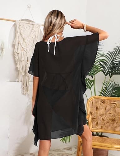 Ekouaer Women's Swimsuit Coverup Chiffon Floral Bathing Suit Cover Up Ruffled Summer Beachwear Bikini Coverups S-3XL thumbnail 5