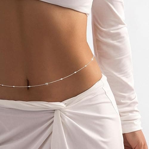 Relveo 2PCS Gold Silver Waist Chain Adjustable Layered Belly Chain Body Chain Jewelry for Women Sexy Bikini Beach Boho Pearl Beaded Cuban Satellite Waist Chains thumbnail 3