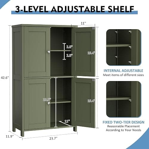 Shintenchi Bathroom Storage Cabinet with Doors and Shelves, Floor Cabinets for Washroom Furniture, Laundry Room, Organization with Adjustable Shelf, Green thumbnail 3