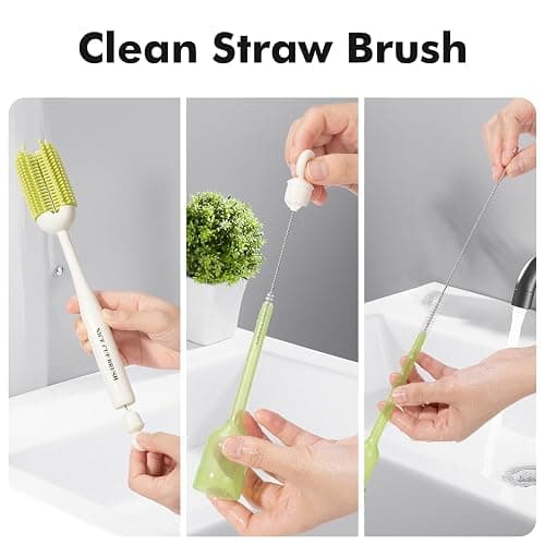 CAREBABYMORE 5-in-1 Baby Bottle Brush Kit, Silicone Bottle Brush for Baby Bottle and Breast Pumps, Sponge Nipple Brush with Replaceable Brush Head, Straw Brushes, Grey thumbnail 5