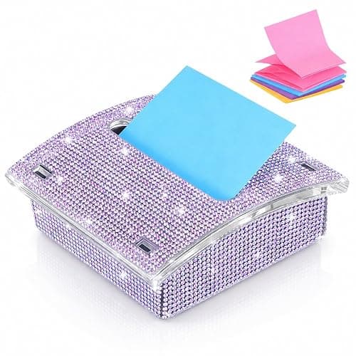 Rhinestone Sticky Note Holder for Desk, 4x4 Inch, with 100 Sheet Notepad | Bling Note Dispenser Office Desk Accessories Pop Up Note Holder for Cute Office Desk Accessories Women Coworker Gifts, Purple - Image 1