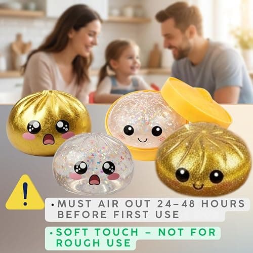 Glitter Dumpling Squishy Mystery Box - Smile White and Gold 2026 Upgraded Dumplings Squishes for Adults Teens Squeeze Easter Basket Stuffers & Stocking Stuff - 2 Pcs thumbnail 6