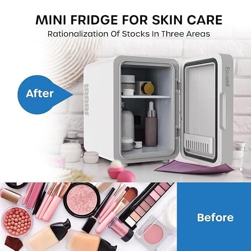ECOWELL Skin Care Fridge for Cosmetic, Mini Skincare Fridge with LED Mirror | 4L Capacity/6 Can, Cooler & Warmer, Portable & Quiet, Dual-Power, for Makeup Cosmetic Beauty thumbnail 5