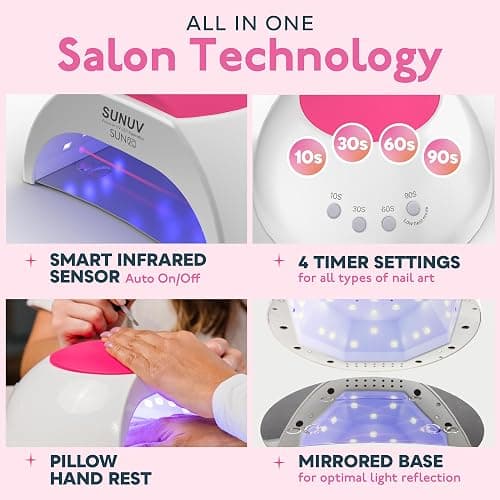 SUNUV SUN2C UV Light for Nails, UV LED Nail Lamp with 4 Timer Settings, Curing Lights Compatible with All Gel Polish Rose thumbnail 2